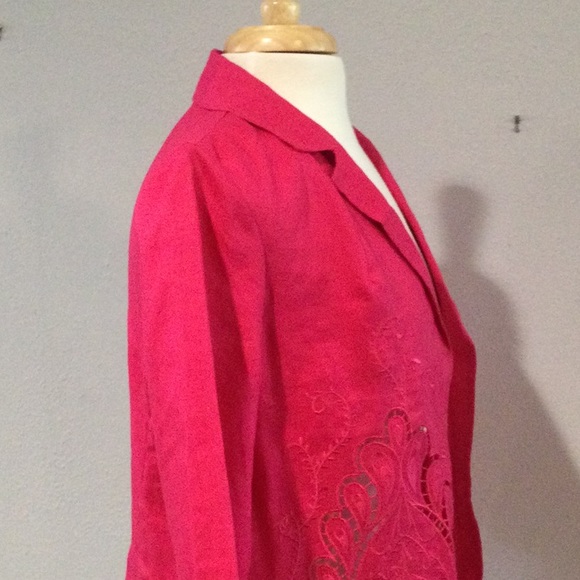 Chico's Hot Pink Cutout Linen Open Front Jacket Size 0/S/4 - Picture 6 of 16